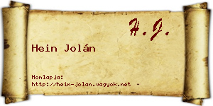 Hein Jolán névjegykártya